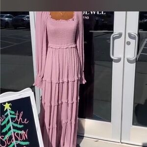 Elegant Mauve Long Sleeve Dress
